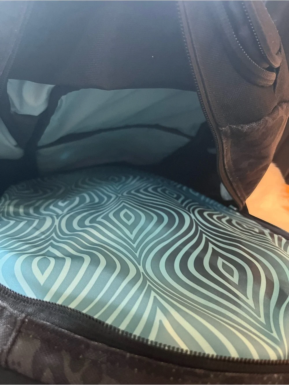 Dakine Black Leopard-Print Backpack with Teal Zipper Accents